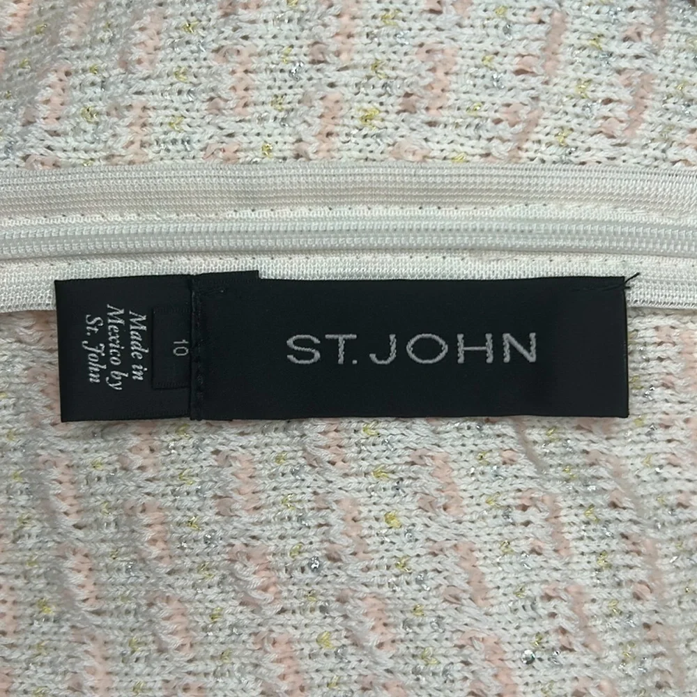 St.John Tweed Sheath Dress Pink  French Rose Combo With Silver Metallic Size 10 - Picture 16 of 16